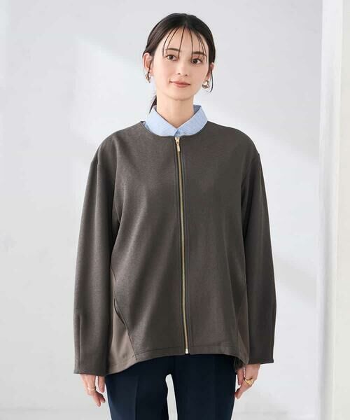 a.v.v / アー・ヴェ・ヴェ ノーカラージャケット | 異素材切り替えノーカラーブルゾン | 詳細17