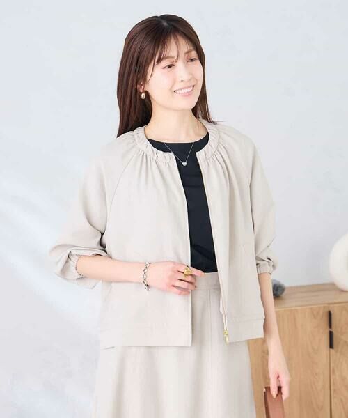 a.v.v / アー・ヴェ・ヴェ ノーカラージャケット | 【接触冷感/UVカット】リネンライクノーカラージップブルゾン【セットアップ対応/アンチピリング】 | 詳細13