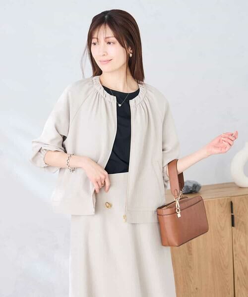 a.v.v / アー・ヴェ・ヴェ ノーカラージャケット | 【接触冷感/UVカット】リネンライクノーカラージップブルゾン【セットアップ対応/アンチピリング】 | 詳細14