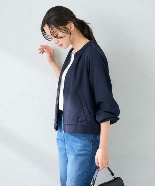 a.v.v / アー・ヴェ・ヴェ ノーカラージャケット | 【接触冷感/UVカット】リネンライクノーカラージップブルゾン【セットアップ対応/アンチピリング】 | 詳細2