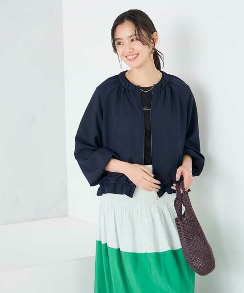 a.v.v / アー・ヴェ・ヴェ ノーカラージャケット | 【接触冷感/UVカット】リネンライクノーカラージップブルゾン【セットアップ対応/アンチピリング】 | 詳細7