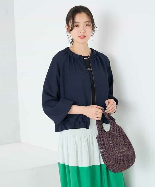 a.v.v / アー・ヴェ・ヴェ ノーカラージャケット | 【接触冷感/UVカット】リネンライクノーカラージップブルゾン【セットアップ対応/アンチピリング】 | 詳細8