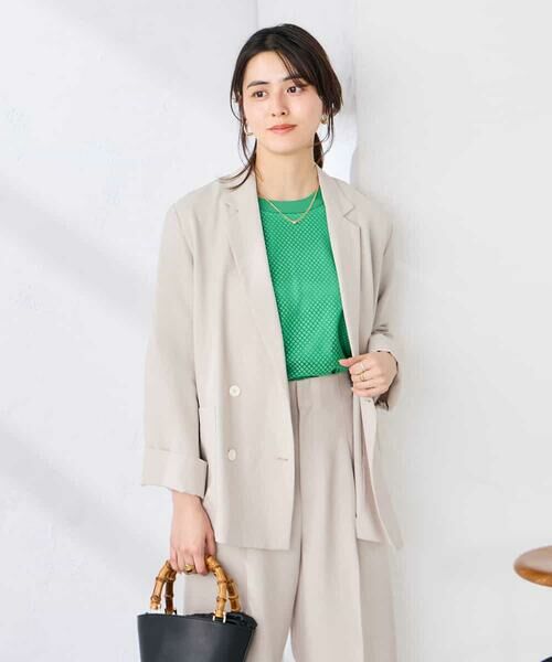 a.v.v / アー・ヴェ・ヴェ セットアップ | 【接触冷感/UVカット】リネンライクダブルブレストジャケット【セットアップ対応/アンチピリング】（グレージュ）