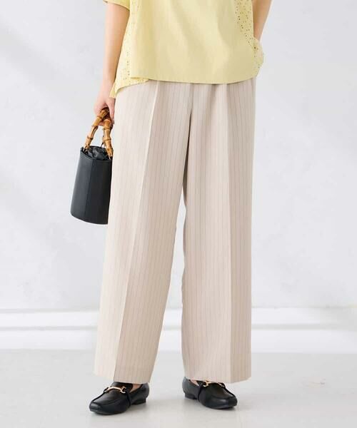 a.v.v / アー・ヴェ・ヴェ その他パンツ | 【接触冷感/UVカット】リネンライク2タックワイドパンツ【セットアップ対応/アンチピリング】（ベージュ×ストライプ柄）
