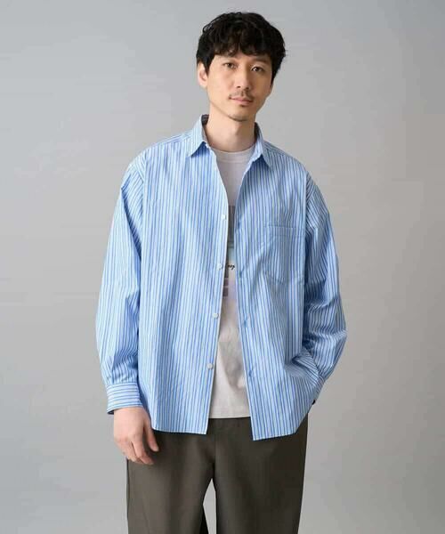 a.v.v / アー・ヴェ・ヴェ シャツ・ブラウス | 【洗濯機で洗える/毛玉になりにくい】ワイドストレッチストライプシャツ（ブルー）