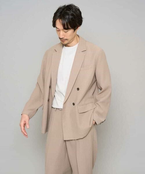 a.v.v / アー・ヴェ・ヴェ セットアップ | 【イージーケア/洗濯機で洗える/毛玉になりにくい/ストレッチ】メッシュストレッチダブルブレストジャケット（ベージュ）