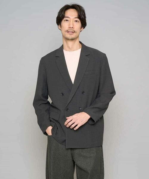 a.v.v / アー・ヴェ・ヴェ セットアップ | 【イージーケア/洗濯機で洗える/毛玉になりにくい/ストレッチ】メッシュストレッチダブルブレストジャケット（ダークグレー）