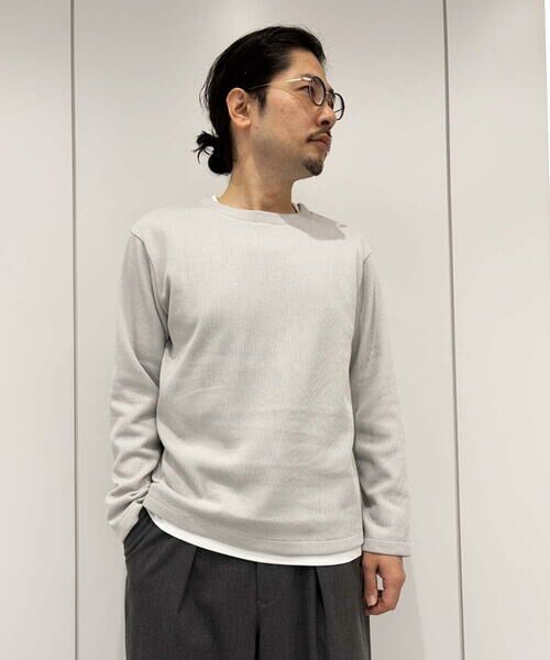 a.v.v / アー・ヴェ・ヴェ カットソー | 【イージーケア/洗濯機で洗える】畔裏起毛フェイクレイヤードカットソー（ライトグレー）