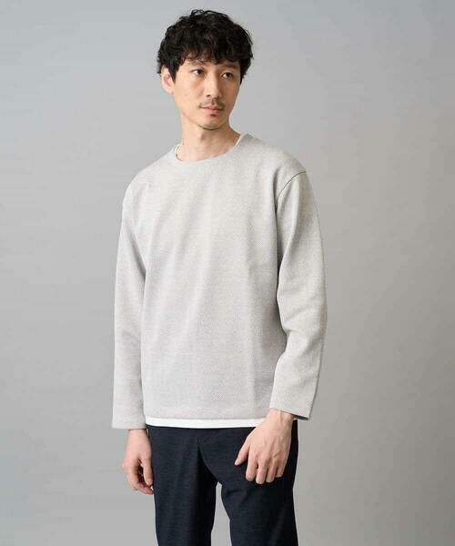 a.v.v / アー・ヴェ・ヴェ カットソー | 【イージーケア/洗濯機で洗える/毛玉になりにくい】ヘンケイヘリンボンフェイクレイヤードカットソー（ライトグレー）