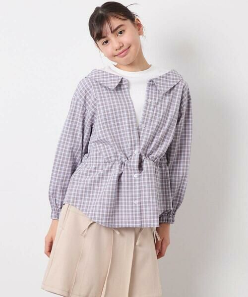 a.v.v / アー・ヴェ・ヴェ シャツ・ブラウス | [130-160]スプリングチェックレイヤード風ブラウス（グレー）