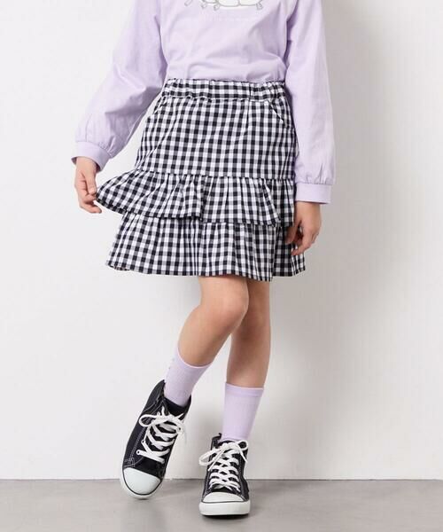 a.v.v / アー・ヴェ・ヴェ ミニ・ひざ丈スカート | [110-150]ギンガムフリルスカート（ブラック）