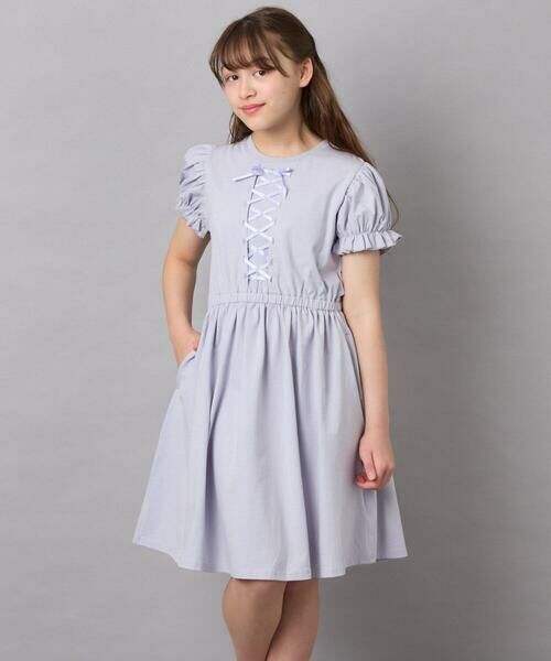 a.v.v / アー・ヴェ・ヴェ ロング・マキシ丈ワンピース | [120-160]レースアップフレアワンピース（ライトブルー）