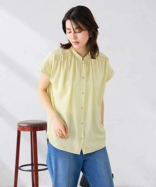 a.v.v / アー・ヴェ・ヴェ シャツ・ブラウス | 【接触冷感/UVカット】サテンギャザーブラウス【吸水速乾/イージーケア】 | 詳細1