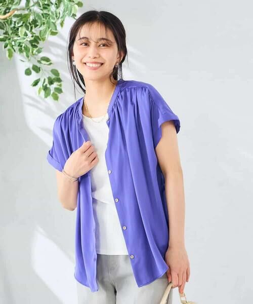 a.v.v / アー・ヴェ・ヴェ シャツ・ブラウス | 【接触冷感/UVカット】サテンギャザーブラウス【吸水速乾/イージーケア】 | 詳細12