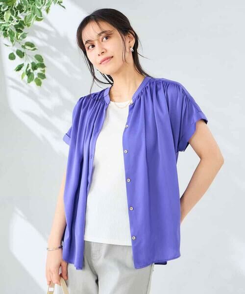 a.v.v / アー・ヴェ・ヴェ シャツ・ブラウス | 【接触冷感/UVカット】サテンギャザーブラウス【吸水速乾/イージーケア】 | 詳細13