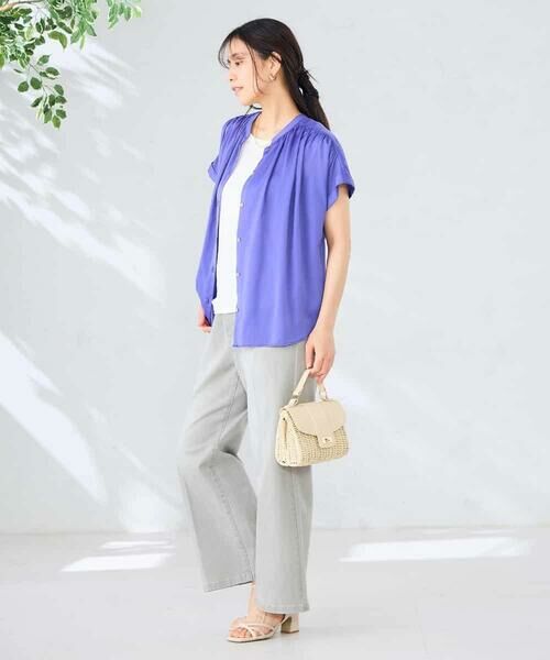 a.v.v / アー・ヴェ・ヴェ シャツ・ブラウス | 【接触冷感/UVカット】サテンギャザーブラウス【吸水速乾/イージーケア】 | 詳細16