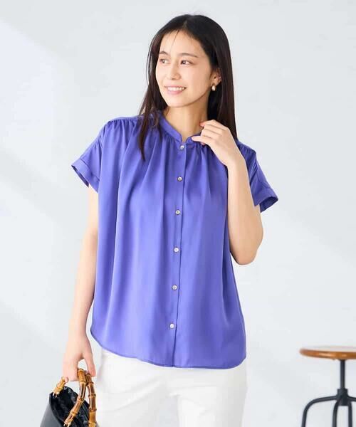 a.v.v / アー・ヴェ・ヴェ シャツ・ブラウス | 【接触冷感/UVカット】サテンギャザーブラウス【吸水速乾/イージーケア】 | 詳細19