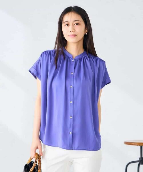 a.v.v / アー・ヴェ・ヴェ シャツ・ブラウス | 【接触冷感/UVカット】サテンギャザーブラウス【吸水速乾/イージーケア】 | 詳細20