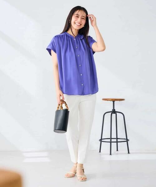 a.v.v / アー・ヴェ・ヴェ シャツ・ブラウス | 【接触冷感/UVカット】サテンギャザーブラウス【吸水速乾/イージーケア】 | 詳細24