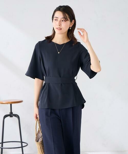 a.v.v / アー・ヴェ・ヴェ シャツ・ブラウス | ［支持率NO.1/接触冷感/速乾/UVカット/イージーケア］浅Vネックブラウス（ネイビー）