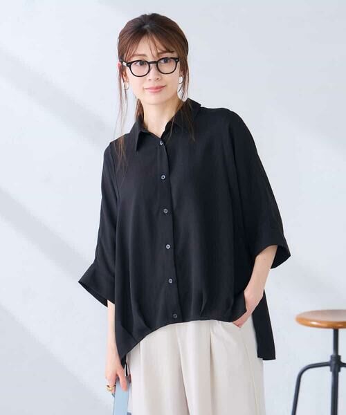 a.v.v / アー・ヴェ・ヴェ シャツ・ブラウス | 【2WAY】楊柳ドルマンシルエットシャツ（ブラック）