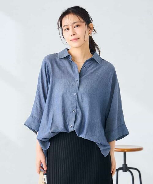 a.v.v / アー・ヴェ・ヴェ シャツ・ブラウス | 【2WAY】シアーデニムドルマンシャツ（ネイビー）