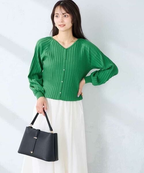 a.v.v / アー・ヴェ・ヴェ カーディガン・ボレロ | プリーツ編みVネックニットカーディガン | 詳細1