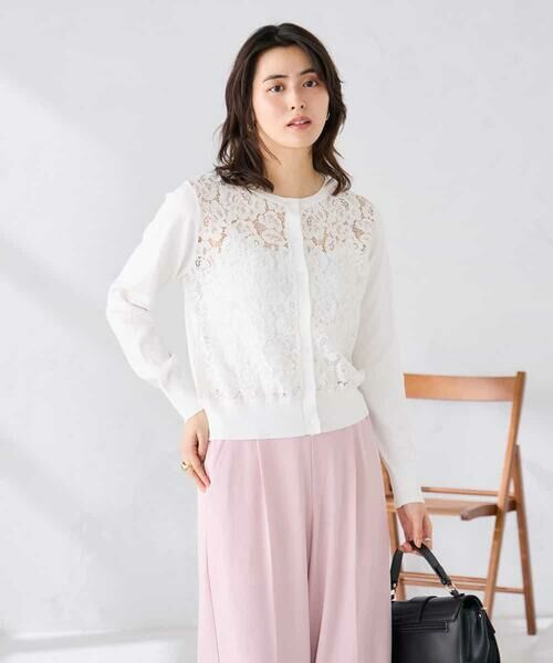 a.v.v / アー・ヴェ・ヴェ カーディガン・ボレロ | レースコンビクルーネックカーディガン | 詳細1
