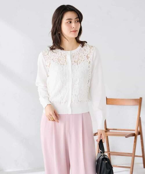 a.v.v / アー・ヴェ・ヴェ カーディガン・ボレロ | レースコンビクルーネックカーディガン | 詳細2