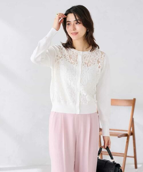 a.v.v / アー・ヴェ・ヴェ カーディガン・ボレロ | レースコンビクルーネックカーディガン | 詳細3