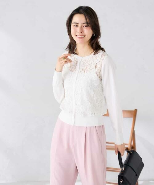 a.v.v / アー・ヴェ・ヴェ カーディガン・ボレロ | レースコンビクルーネックカーディガン | 詳細4