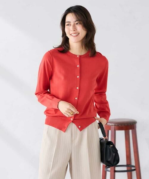 a.v.v / アー・ヴェ・ヴェ カーディガン・ボレロ | クルーネックサマーカーディガン【洗える/接触冷感/UVカット】（レッド）