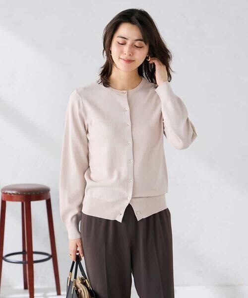 a.v.v / アー・ヴェ・ヴェ カーディガン・ボレロ | クルーネックサマーカーディガン【洗える/接触冷感/UVカット】（グレージュ）