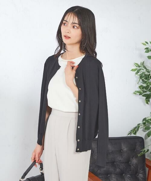 a.v.v / アー・ヴェ・ヴェ カーディガン・ボレロ | クルーネックサマーカーディガン【洗える/接触冷感/UVカット】（ブラック）