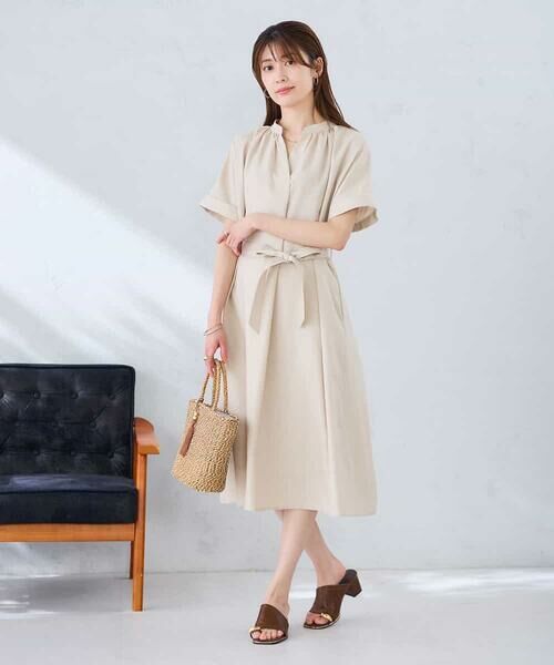 a.v.v / アー・ヴェ・ヴェ ロング・マキシ丈ワンピース | 【洗える】スキッパーワンピース(ベージュ)