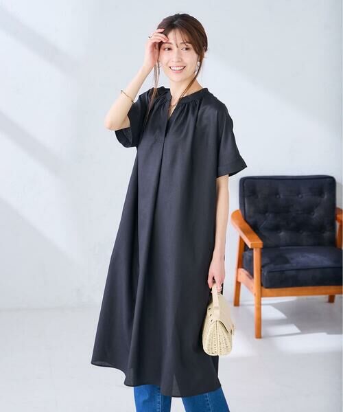 a.v.v / アー・ヴェ・ヴェ ロング・マキシ丈ワンピース | 【洗える】スキッパーワンピース(ブラック)