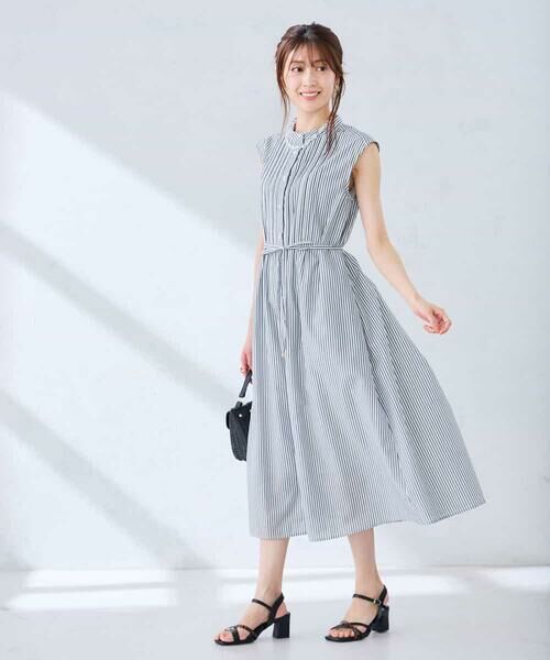 a.v.v / アー・ヴェ・ヴェ ロング・マキシ丈ワンピース | フレアシャツワンピース（ネイビーストライプ柄）