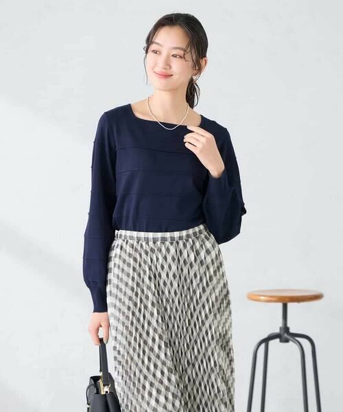 a.v.v / アー・ヴェ・ヴェ ニット・セーター | 【洗える/UVカット】タックボーダースクエアニット（ネイビー）