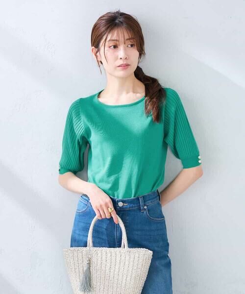 a.v.v / アー・ヴェ・ヴェ ニット・セーター | プリーツスリーブサマーニット【接触冷感/UVカット】 | 詳細1