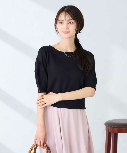 a.v.v / アー・ヴェ・ヴェ ニット・セーター | プリーツスリーブサマーニット【接触冷感/UVカット】(ブラック)