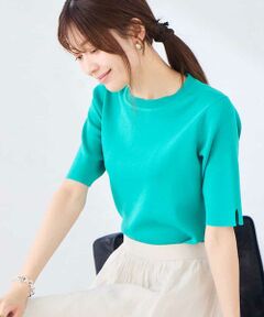 a.v.v / アー・ヴェ・ヴェ ニット・セーター | ハーフスリーブクルーネックサマーニット【洗える/接触冷感/UVカット】