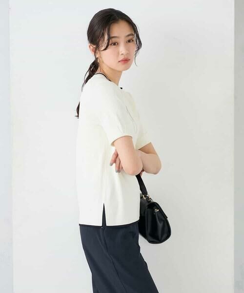 a.v.v / アー・ヴェ・ヴェ ニット・セーター | ハーフスリーブクルーネックサマーニット【洗える/接触冷感/UVカット】(ホワイト)