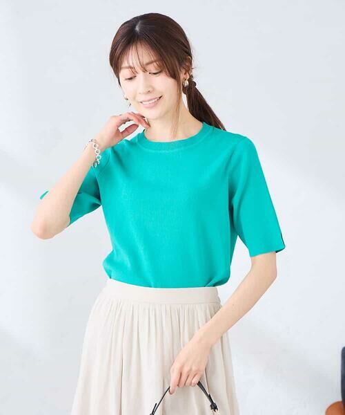 a.v.v / アー・ヴェ・ヴェ ニット・セーター | ハーフスリーブクルーネックサマーニット【洗える/接触冷感/UVカット】 | 詳細1