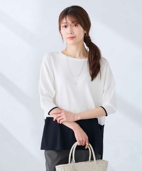 a.v.v / アー・ヴェ・ヴェ ニット・セーター | 【洗える/UVカット】バイカラーポンチョチュニック（アイボリー）