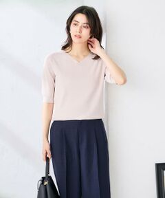a.v.v / アー・ヴェ・ヴェ ニット・セーター | ハーフスリーブVネックサマーニット【洗える/接触冷感/UVカット】