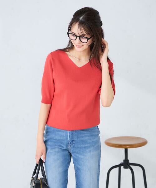 a.v.v / アー・ヴェ・ヴェ ニット・セーター | ハーフスリーブVネックサマーニット【洗える/接触冷感/UVカット】 | 詳細1