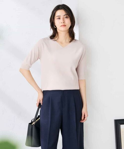 a.v.v / アー・ヴェ・ヴェ ニット・セーター | ハーフスリーブVネックサマーニット【洗える/接触冷感/UVカット】 | 詳細12