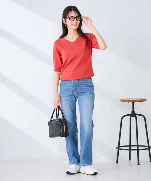 a.v.v / アー・ヴェ・ヴェ ニット・セーター | ハーフスリーブVネックサマーニット【洗える/接触冷感/UVカット】 | 詳細5