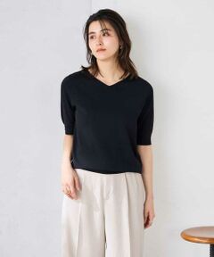 a.v.v / アー・ヴェ・ヴェ ニット・セーター | ハーフスリーブVネックサマーニット【WEB限定/洗える/接触冷感/UVカット】