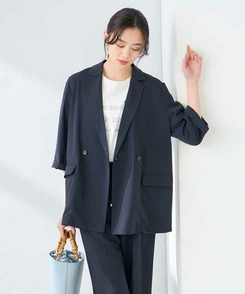 a.v.v / アー・ヴェ・ヴェ テーラードジャケット | ［支持率NO.1/接触冷感/速乾/UVカット/イージーケア］ハーフスリーブダブルジャケット（ネイビー）